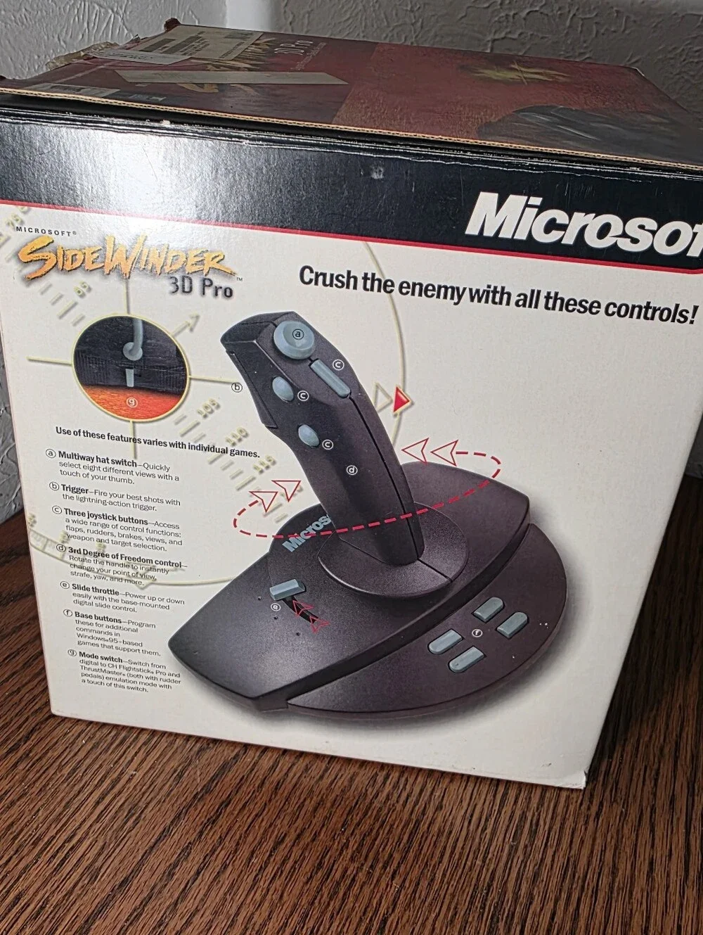 Vintage Microsoft Side Winder 3D Pro PC Joystick Flight Stick 15- Pin Non-USB